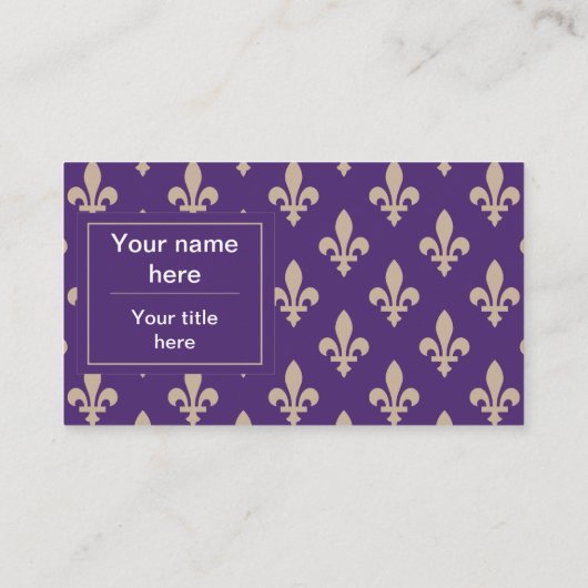 Fleur de Lis Pattern, Frans, Royal, Crème, Paarse Visitekaartje (Achterkant)