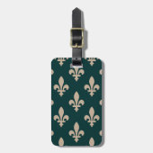Fleur de Lis Pattern, Royal Franse crème op groen Bagagelabel (Voorkant verticaal)
