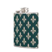 Fleur de Lis Pattern, Royal Franse crème op groen Heupfles (Links)