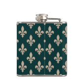 Fleur de Lis Pattern, Royal Franse crème op groen Heupfles (Achterkant)