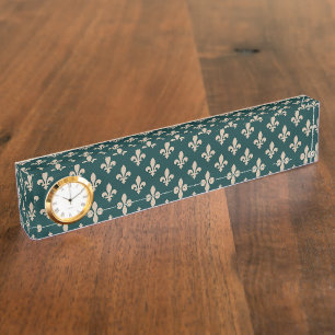 Fleur de Lis Pattern, Royal Franse crème op groen Naambordje