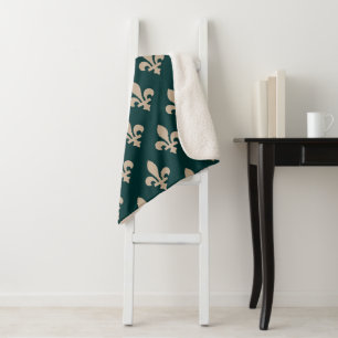 Fleur de Lis Pattern, Royal Franse crème op groen Sherpa Deken