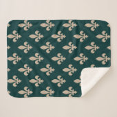 Fleur de Lis Pattern, Royal Franse crème op groen Sherpa Deken (Voorkant (horizontaal))