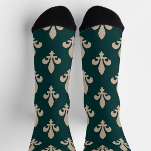 Fleur de Lis Pattern, Royal Franse crème op groen Sokken