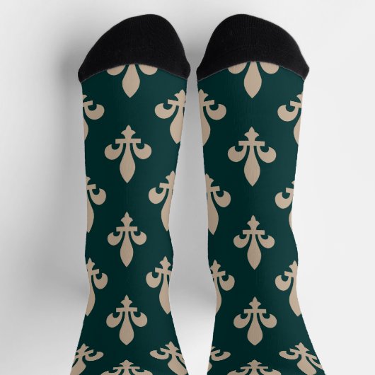 Fleur de Lis Pattern, Royal Franse crème op groen Sokken (Top)