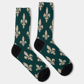 Fleur de Lis Pattern, Royal Franse crème op groen Sokken (Rechts)