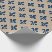 Fleur de Lis Pattern, Royal French Blue op Crème Cadeaupapier (Hoek)