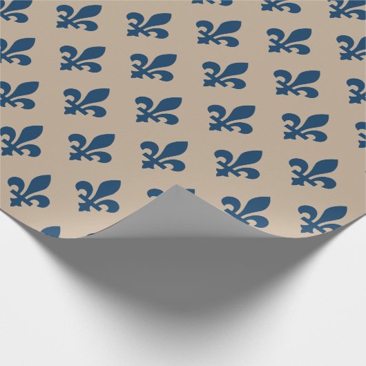 Fleur de Lis Pattern, Royal French Blue op Crème Cadeaupapier (Hoek)