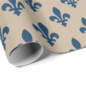 Fleur de Lis Pattern, Royal French Blue op Crème Cadeaupapier (Rol Hoek)