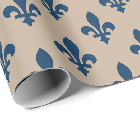 Fleur de Lis Pattern, Royal French Blue op Crème Cadeaupapier (Rol Hoek)