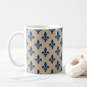 Fleur de Lis Pattern, Royal French Blue op Crème Koffiemok