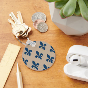 Fleur de Lis Pattern, Royal French Blue op Crème Sleutelhanger