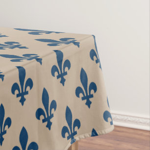 Fleur de Lis Pattern, Royal French Blue op Crème Tafelkleed