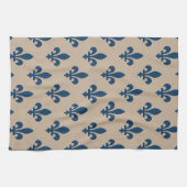 Fleur de Lis Pattern, Royal French Blue op Crème Theedoek (Horizontaal)