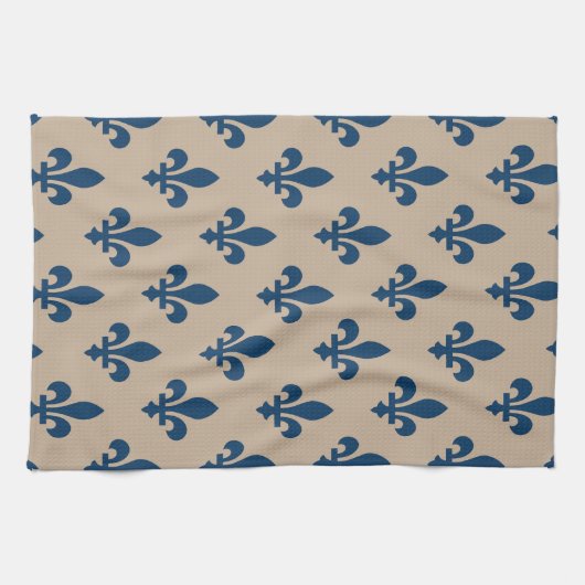 Fleur de Lis Pattern, Royal French Blue op Crème Theedoek (Horizontaal)