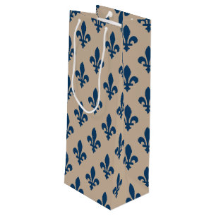 Fleur de Lis Pattern, Royal French Blue op Crème Wijn Cadeautas