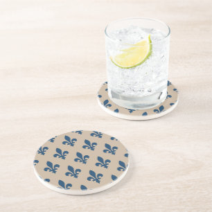 Fleur de Lis Pattern, Royal French Blue op Crème Zandsteen Onderzetter