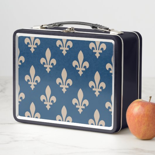 Fleur de Lis Pattern, Royal French, Cream on Blue (In situ)