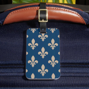 Fleur de Lis Pattern, Royal French, Cream on Blue Bagagelabel