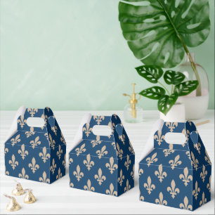 Fleur de Lis Pattern, Royal French, Cream on Blue Bedankdoosjes