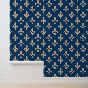Fleur de Lis Pattern, Royal French, Cream on Blue Behang