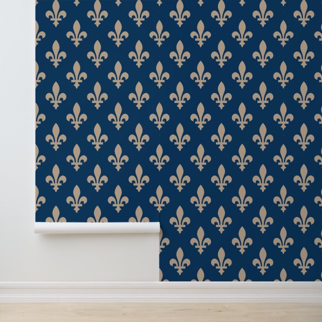 Fleur de Lis Pattern, Royal French, Cream on Blue Behang (Applicatie)