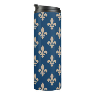 Fleur de Lis Pattern, Royal French, Cream on Blue Thermosbeker