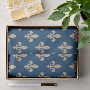 Fleur de Lis Pattern, Royal French, Cream on Blue Tissuepapier