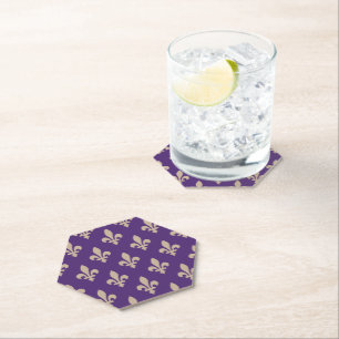 Fleur de Lis Pattern, Royal French Cream op Paarse Kartonnen Onderzetters
