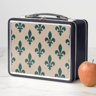 Fleur de Lis Pattern, Royal French Green on Cream