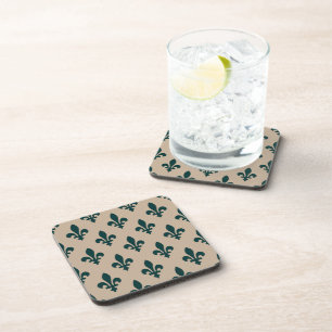 Fleur de Lis Pattern, Royal French Green on Cream Bier Onderzetter
