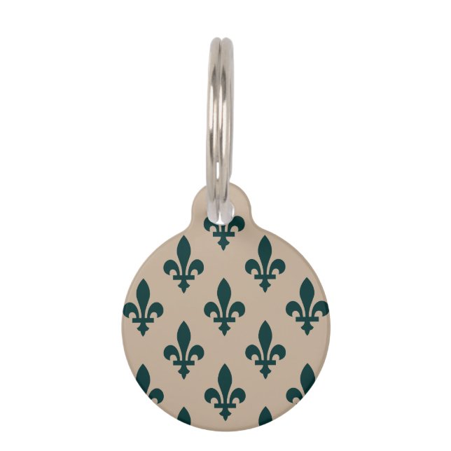 Fleur de Lis Pattern, Royal French Green on Cream Huisdierpenning (Voorkant)