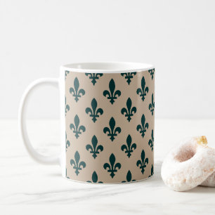Fleur de Lis Pattern, Royal French Green on Cream Koffiemok