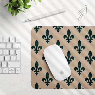Fleur de Lis Pattern, Royal French Green on Cream Muismat