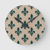 Fleur de Lis Pattern, Royal French Green on Cream Ronde Klok (Voorkant)