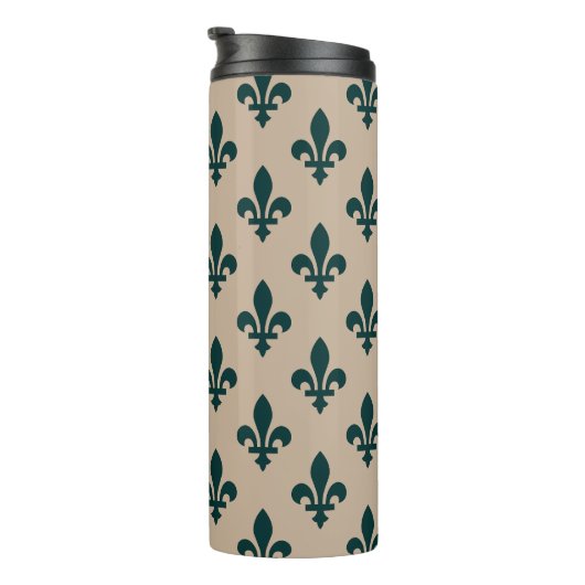 Fleur de Lis Pattern, Royal French Green on Cream Thermosbeker (Geroteerd rechts)