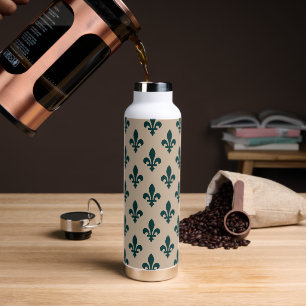 Fleur de Lis Pattern, Royal French Green on Cream Waterfles