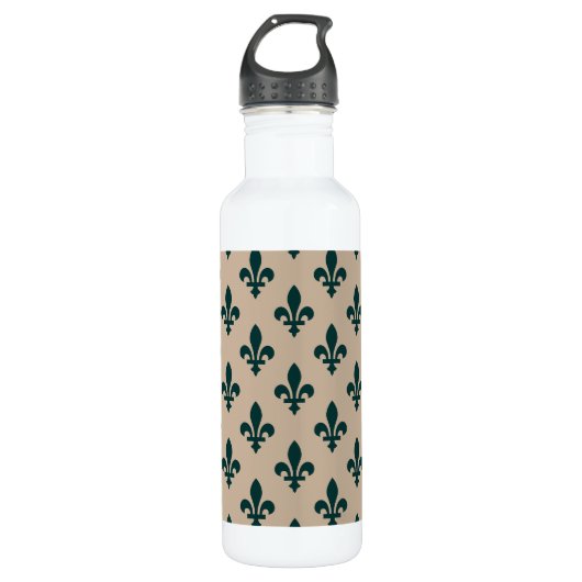 Fleur de Lis Pattern, Royal French Green on Cream Waterfles (Voorkant)