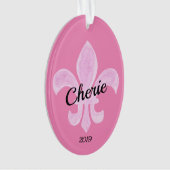 Fleur de Lis Pink - Gepersonaliseerd Ornament (voorkant)