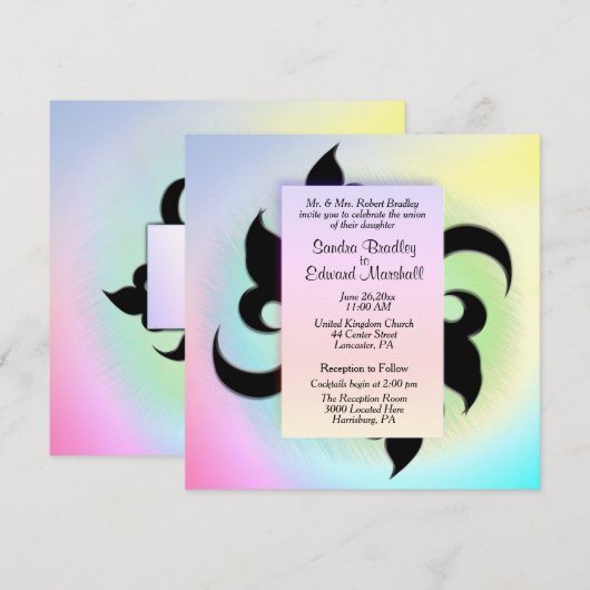 Fleur de lis Rainbow Wedding Invitation Kaart (Voorkant / Achterkant)