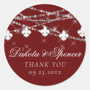 Fleur de Lis Red Lights   Rustiek Elegant Dank u Ronde Sticker