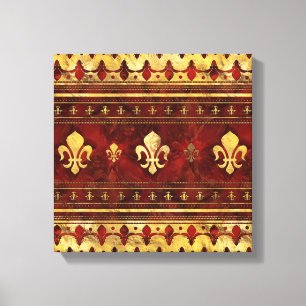 Fleur-de-lis Red Marble en Gold Canvas Afdruk