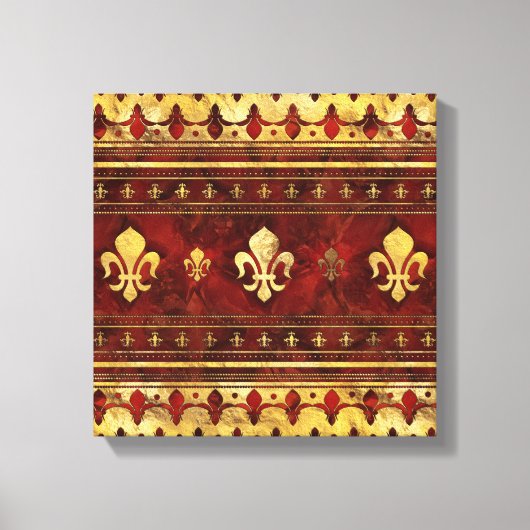 Fleur-de-lis Red Marble en Gold Canvas Afdruk (Voorkant)