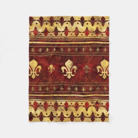 Fleur-de-lis Red Marble en Gold Fleece Deken (Voorkant)