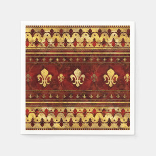 Fleur-de-lis Red Marble en Gold Servet