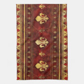 Fleur-de-lis Red Marble en Gold Theedoek (Verticaal)