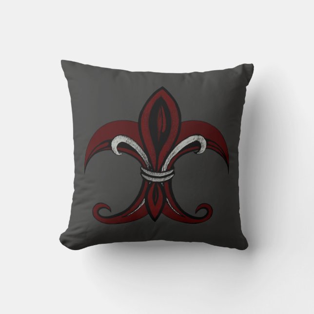 Fleur de Lis Red/Silver Kussen (Voorkant)