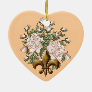 Fleur De Lis Roos Hart Ornament