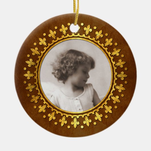 Fleur-de-lis Round Photo Lijst Keramisch Ornament (Voorkant)