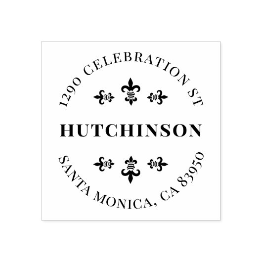  Fleur De Lis Round Return-adres Rubberstempel (Afrduk)